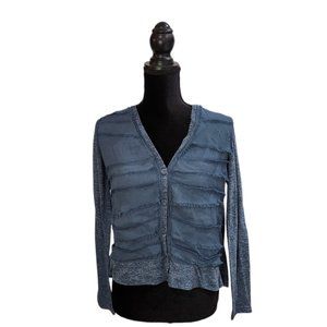 Vanessa Virginia Split Back Flowy Sheer Mix Layer Green Blouse Top Shirt S